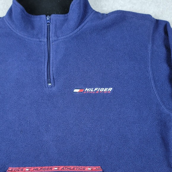 Vintage Tommy Hilfiger‎ 1/4 Zip Men's Extra Large XL Blue Y2K Fleece Sweater - Picture 2 of 10